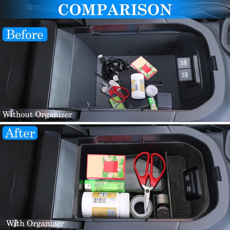 DIAMOOKY منظم كونسول مركزي مطور متوافق مع تويوتا RAV4 2025 2024 2023 2022-2019 ملحقات داخلية، صندوق تخزين مسند الذراع، صينية تخزين لوحة القيادة (غير متوافق مع شاشة الوسائط المتعددة الجديدة 10.5 بوصة) - 3 قطع - Image 5